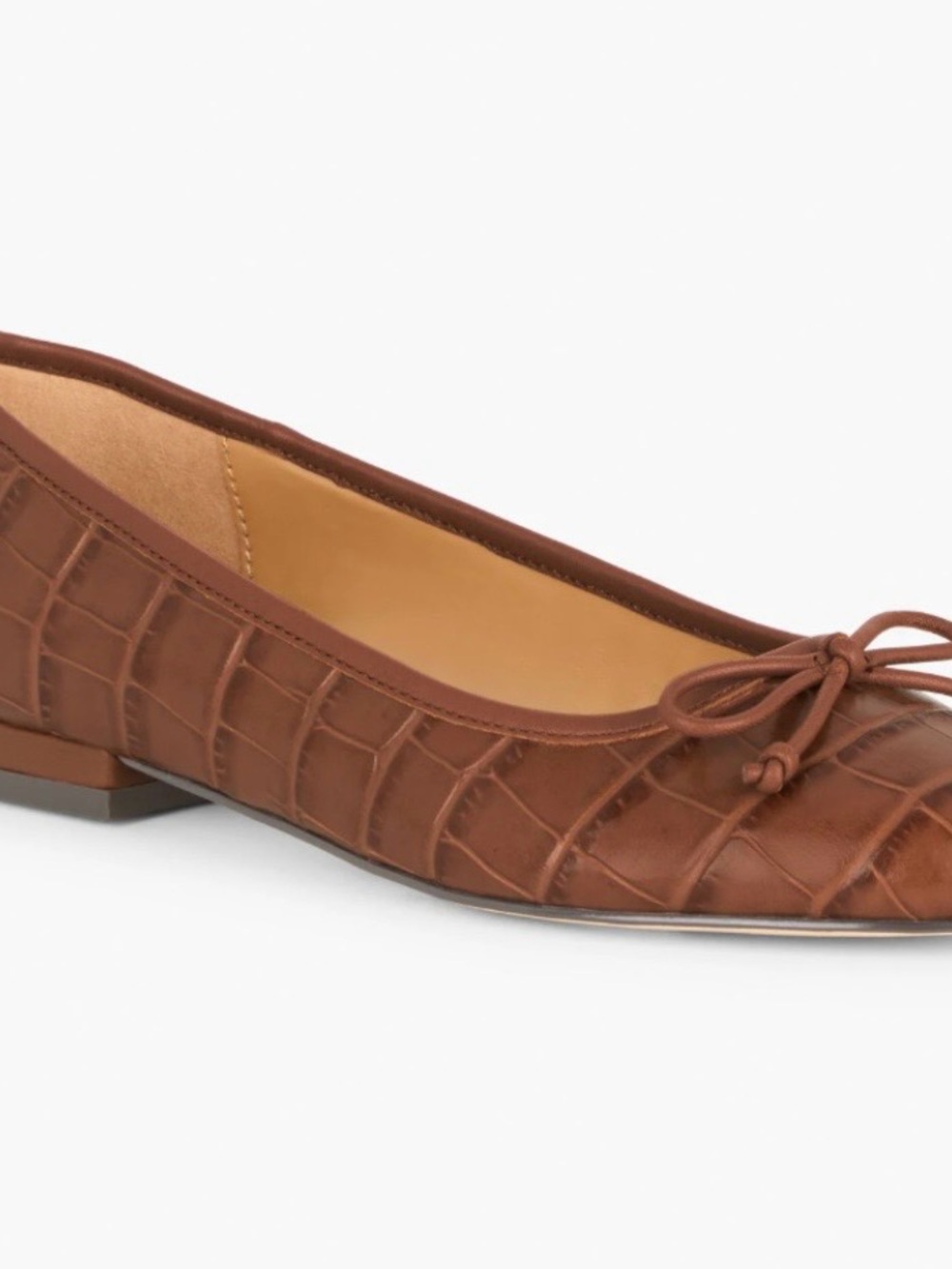 Talbots Brown Croc-Embossed Leather Ballet Flat with Bow Accent Size 8.5